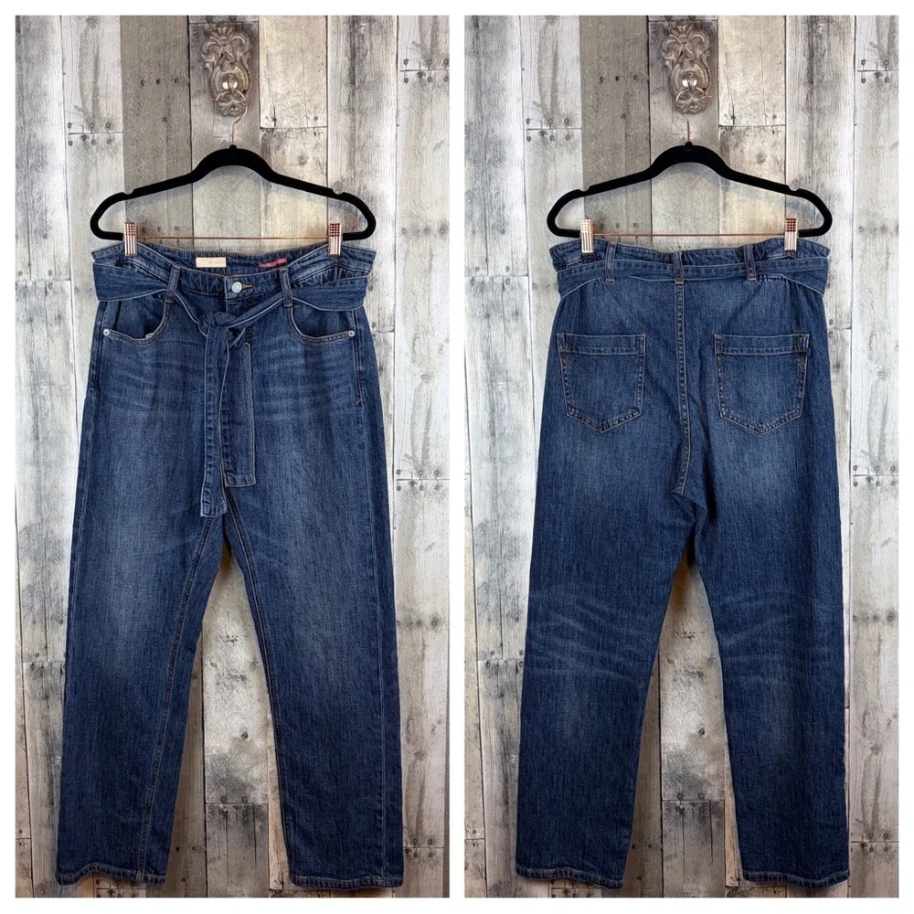 Anthropologie Pilcro Ultra High Rise Relaxed Pull On Jeans Tie Waist Size 29.